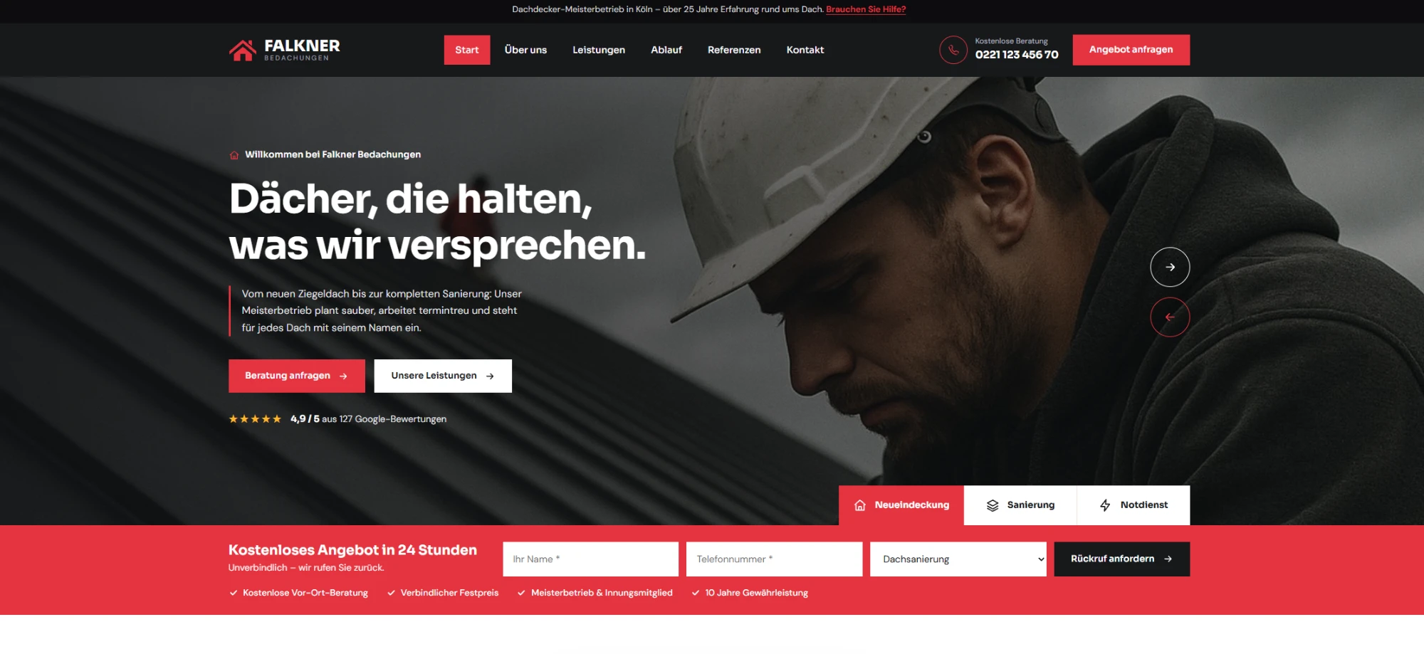 Beispiel-Website: Dachdecker-Meisterbetrieb