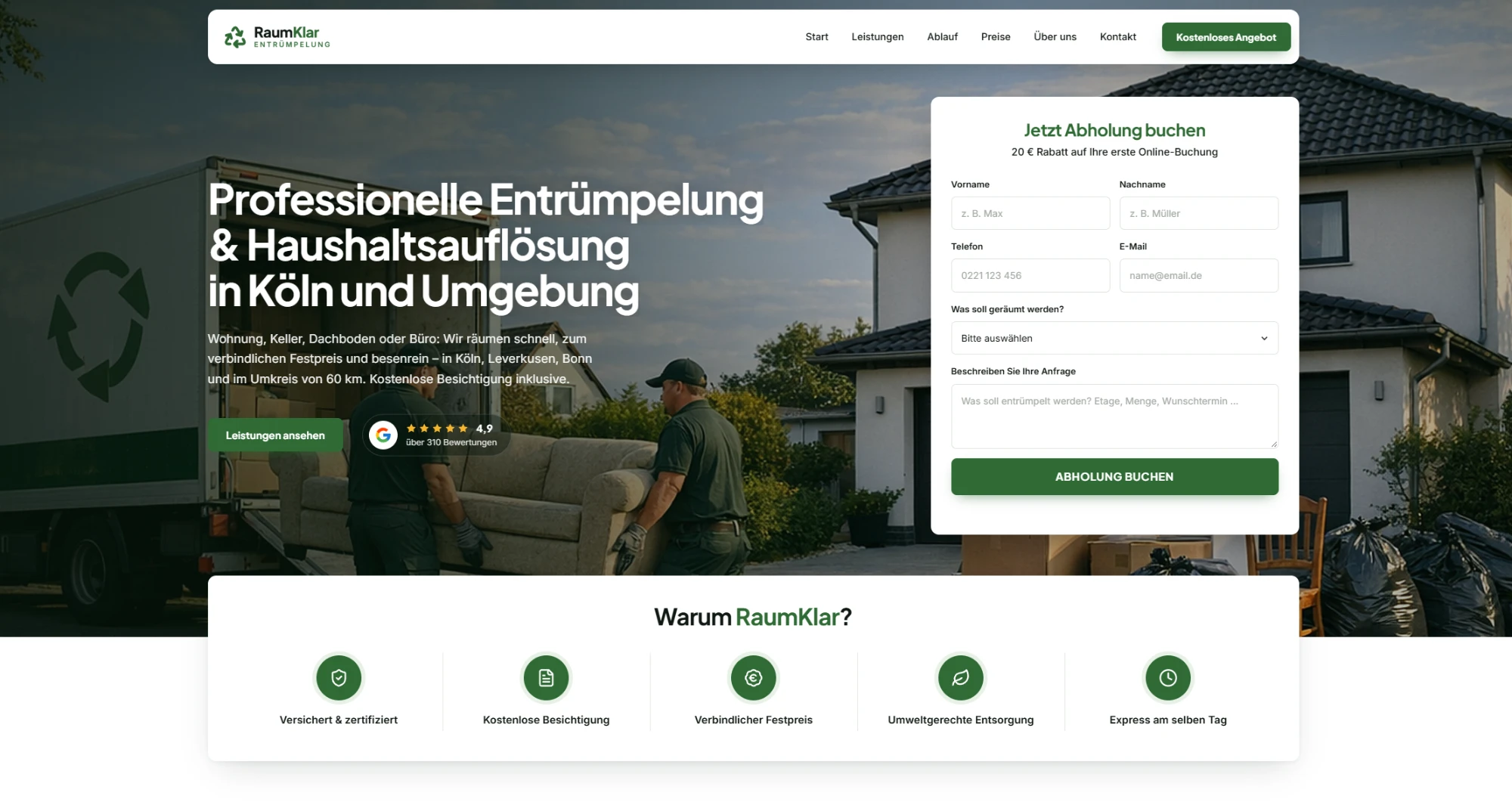 Beispiel-Website: Entrümpelung & Haushaltsauflösung